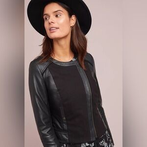 Anthropologie etc:wa Black Leather and Suede Moto Jacket (Size M)